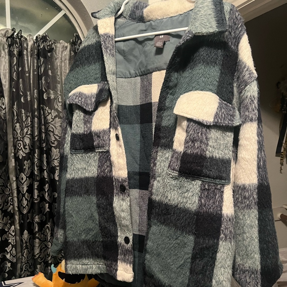 Plaid Sherpa Jacket in Green and Black